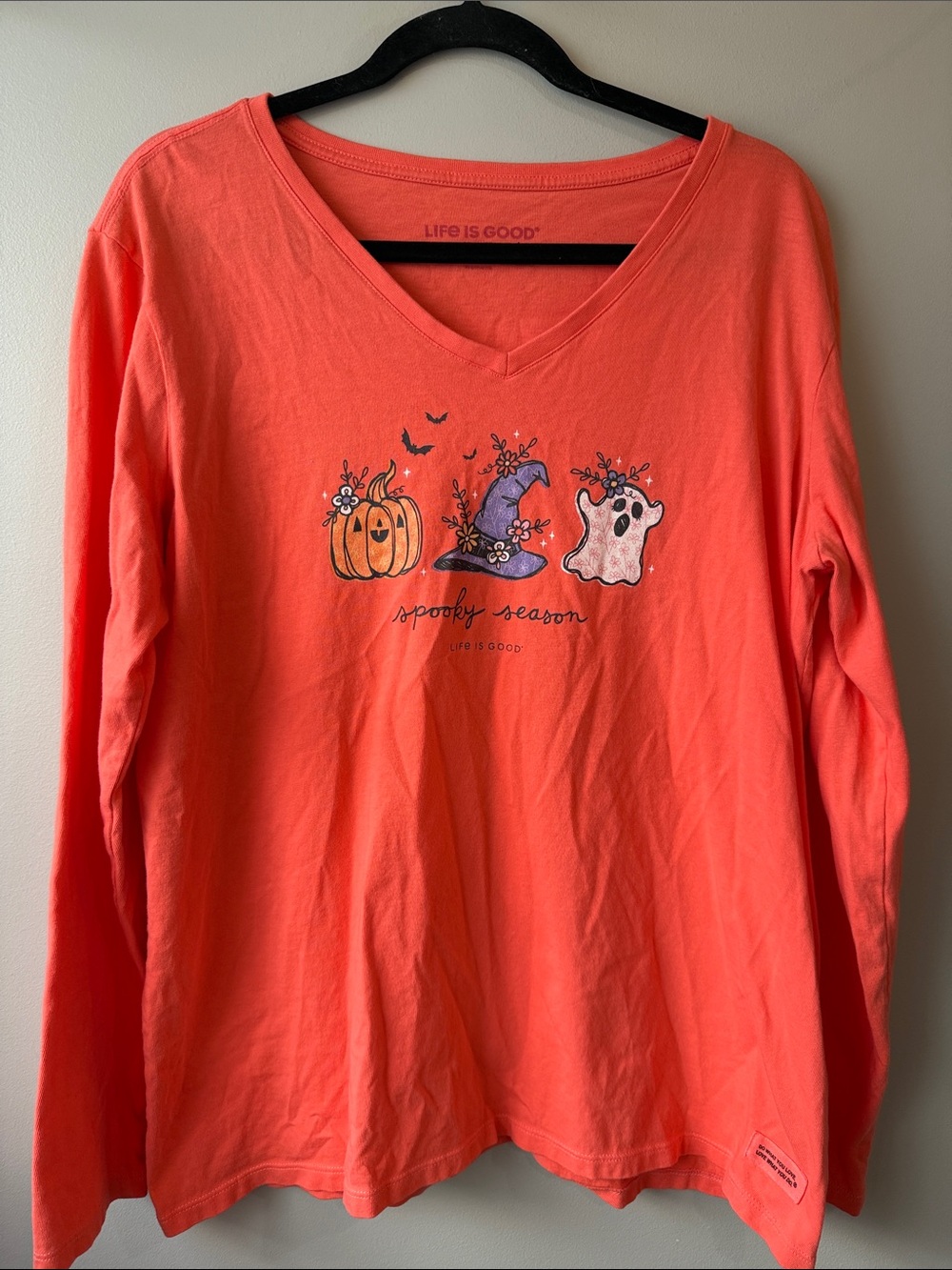 Life Is Good Orange 'Spooky Season' Long-Sleeve Tee ghost pumpkin Halloween XL